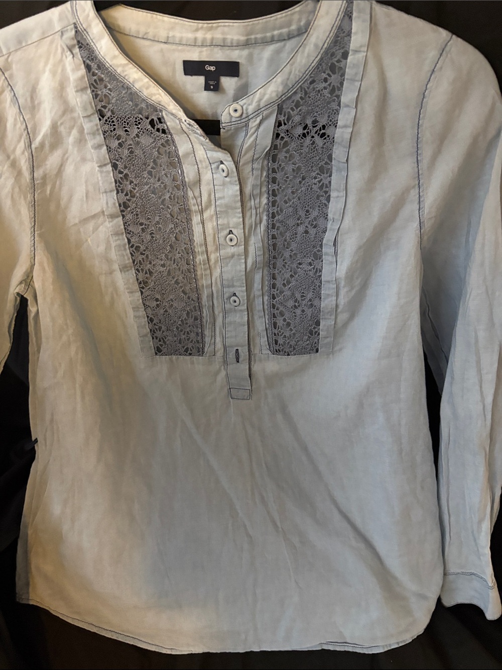 GAP Light Blue Lace-Panel Henley Blouse.